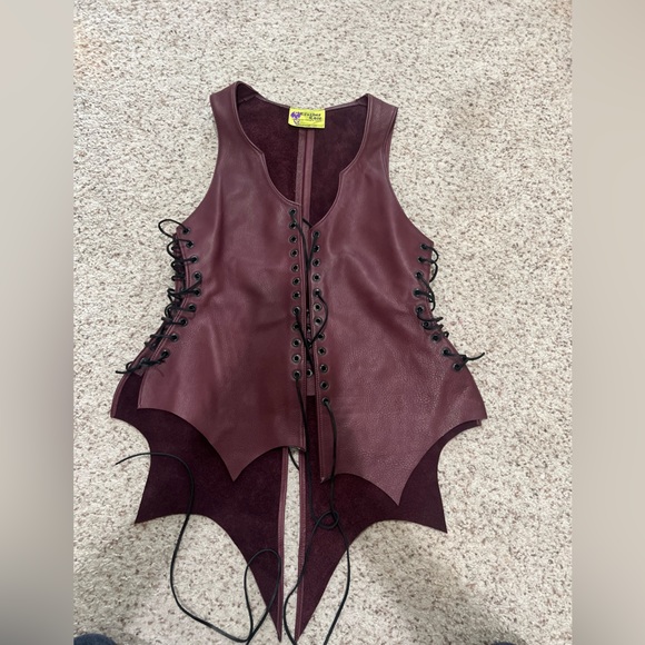 Burgundy women L Leather Lace-Up Corset Vest Gothic Steampunk Biker Victorian - Picture 7 of 12